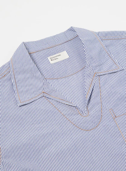 UNIVERSAL WORKS OVERHEAD SHIRT POPLIN STRIPE - NAVY / WHITE