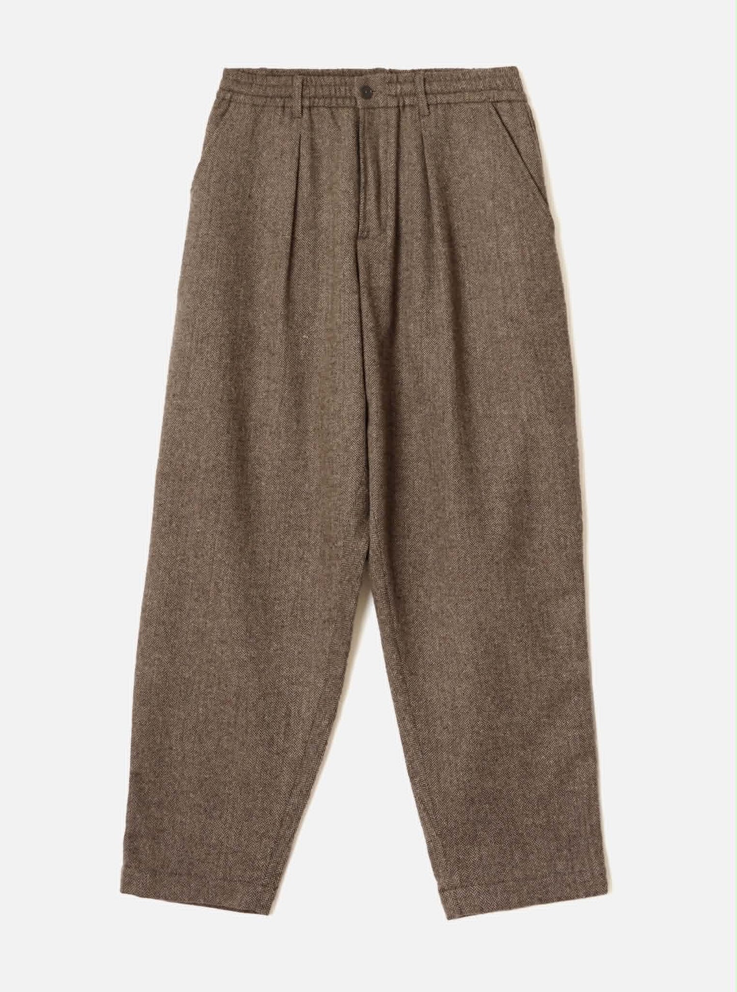 UNIVERSAL WORKS PLEATED TRACK PANT HERRINGBONE WOOL - BROWN