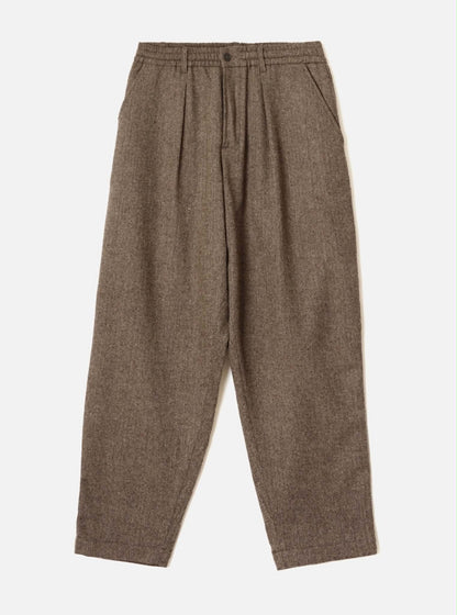 UNIVERSAL WORKS PLEATED TRACK PANT HERRINGBONE WOOL - BROWN