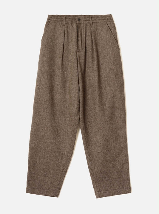 UNIVERSAL WORKS PLEATED TRACK PANT HERRINGBONE WOOL - BROWN
