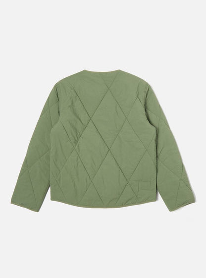 UNIVERSAL WORKS REVERSIBLE MILITARY LINER JACKET DIAMOND QUILT RECYCLED NYLON - GREEN / SAND