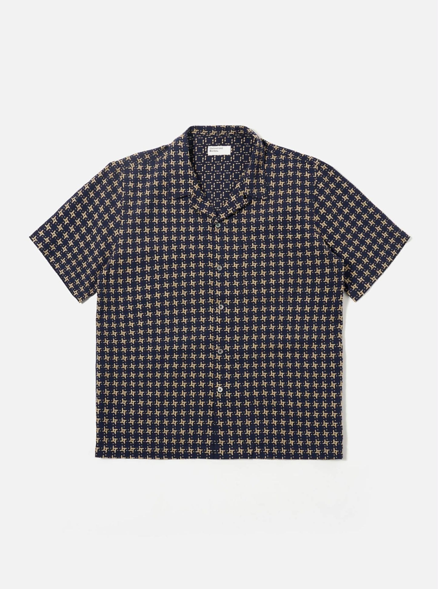 UNIVERSAL WORKS ROAD SHIRT RHODES 8 COTTON - NAVY / SAND