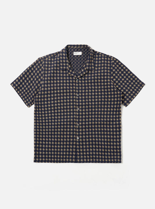 UNIVERSAL WORKS ROAD SHIRT RHODES 8 COTTON - NAVY / SAND