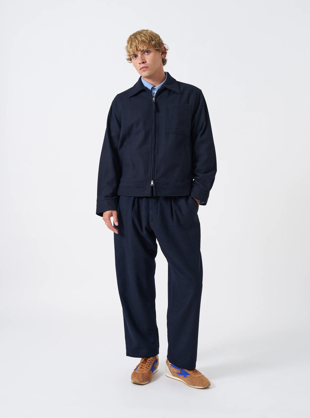 UNIVERSAL WORKS ROSE BOWL JACKET DUBLIN WOOL MIX - NAVY