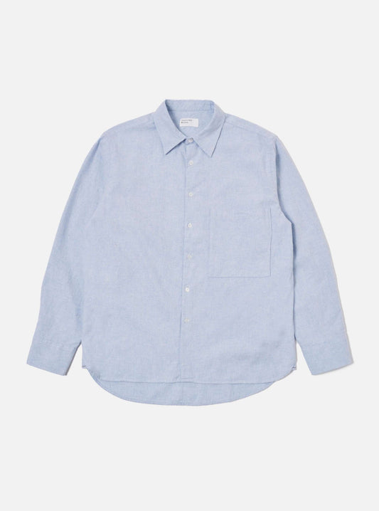 UNIVERSAL WORKS SQUARE POCKET SHIRT BRUSHED FLANNEL - BLUE