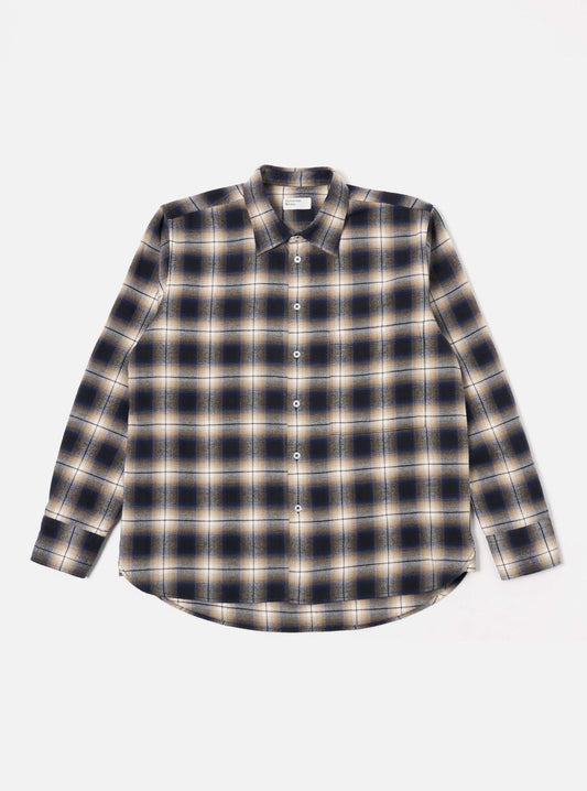 UNIVERSAL WORKS SQUARE POCKET SHIRT WYOMING CHECK - NAVY