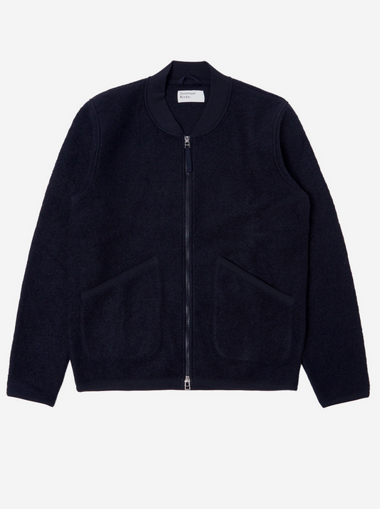 UNIVERSAL WORKS ZIP BOMBER WOOL FLEECE - NAVY