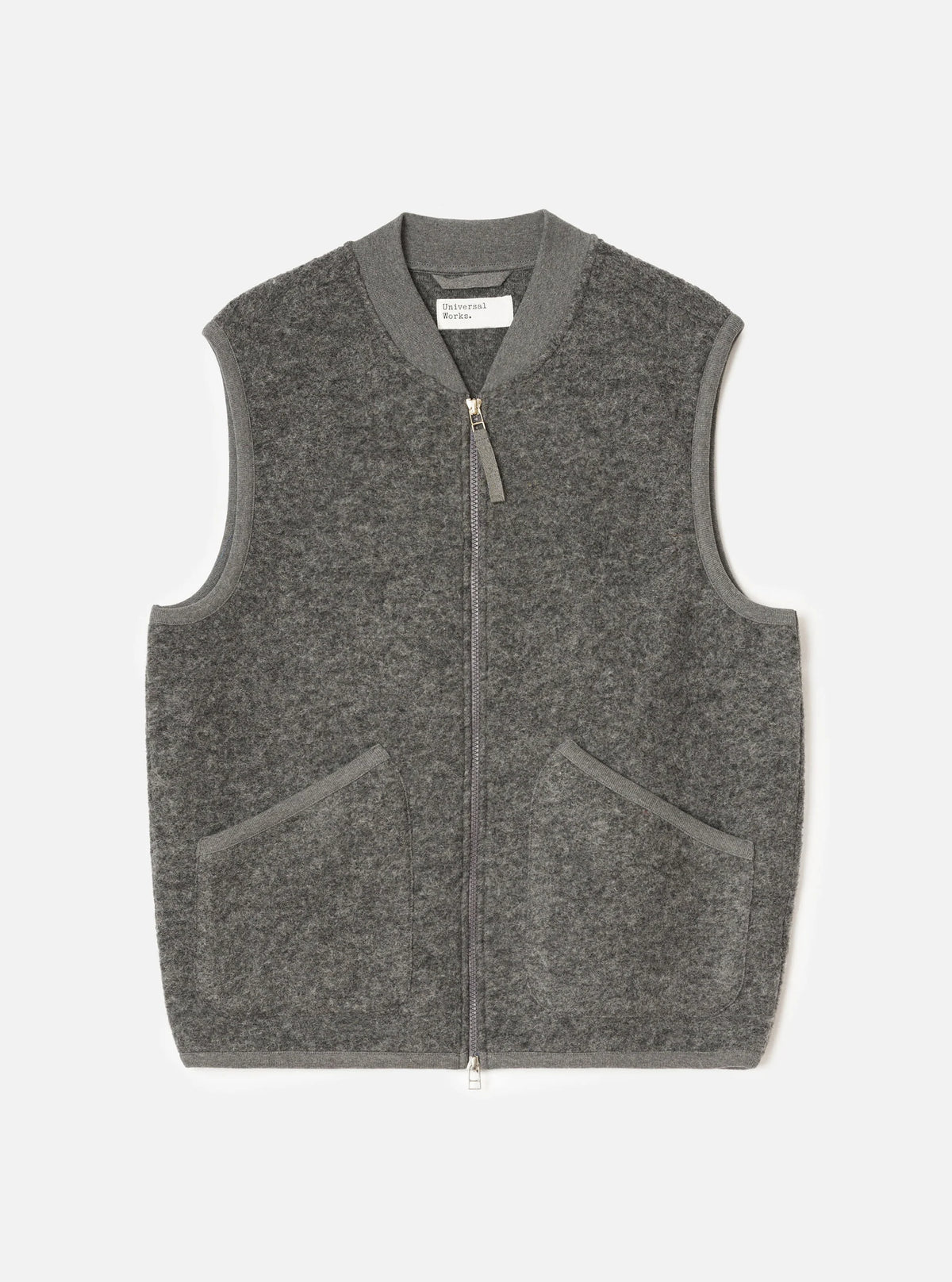 UNIVERSAL WORKS ZIP WAISTCOAT WOOL FLEECE - GREY MARL