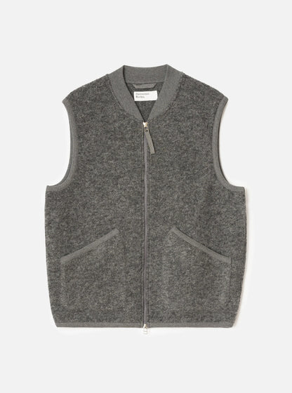 UNIVERSAL WORKS ZIP WAISTCOAT WOOL FLEECE - GREY MARL