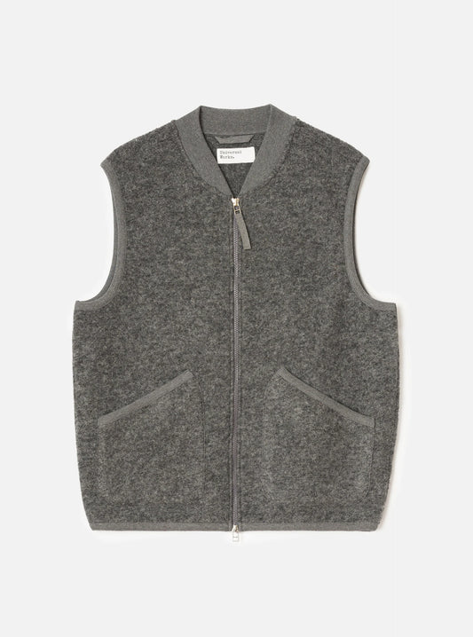 UNIVERSAL WORKS ZIP WAISTCOAT WOOL FLEECE - GREY MARL