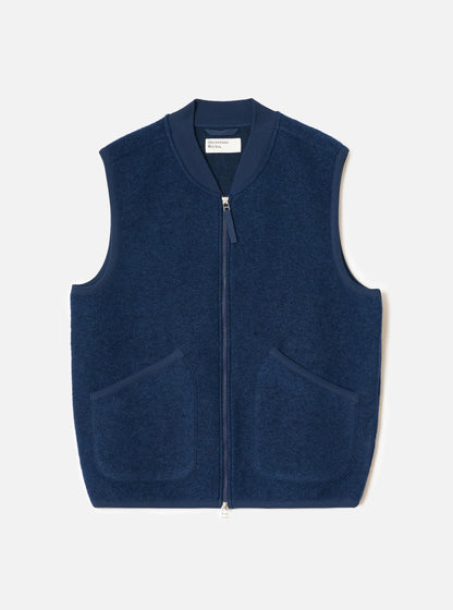 UNIVERSAL WORKS ZIP WAISTCOAT WOOL FLEECE - INDIGO