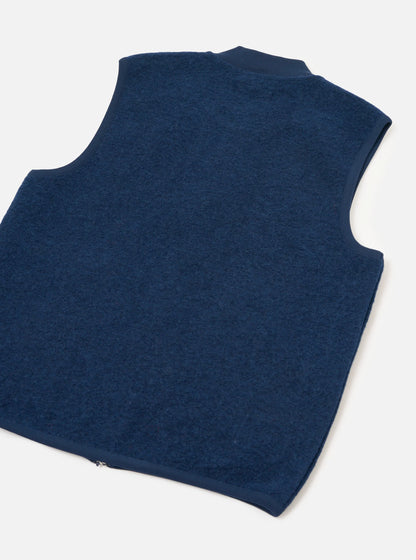 UNIVERSAL WORKS ZIP WAISTCOAT WOOL FLEECE - INDIGO