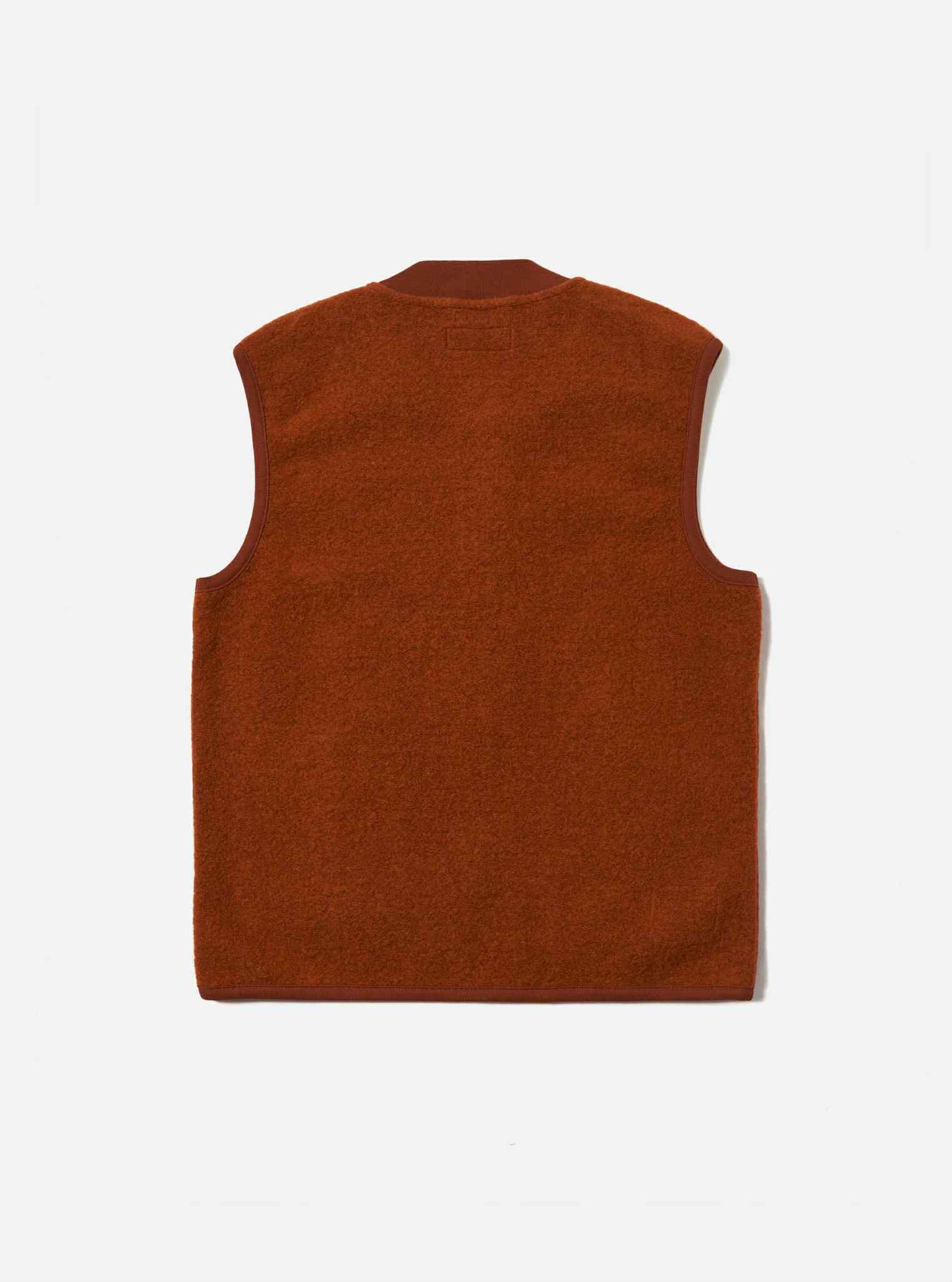 UNIVERSAL WORKS ZIP WAISTCOAT WOOL FLEECE - RUST