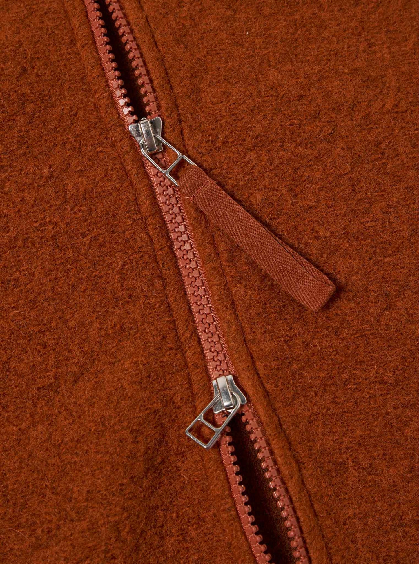 UNIVERSAL WORKS ZIP WAISTCOAT WOOL FLEECE - RUST