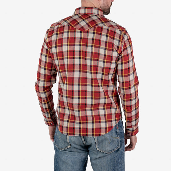 IRON HEART IHSH-340 ULTRA HEAVY FLANNEL CLASSIC CHECK WESTERN SHIRT - RED