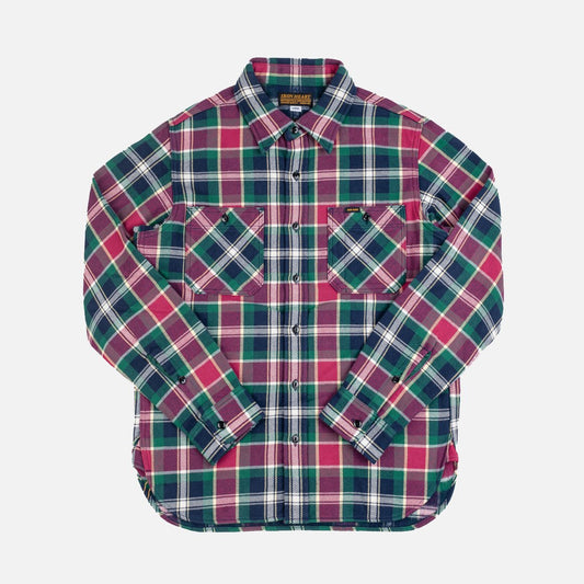 IRON HEART IHSH-342-NAV ULTRA HEAVY FLANNEL CRAZY CHECK WORK SHIRT - NAVY