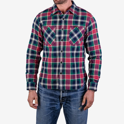 IRON HEART IHSH-342-NAV ULTRA HEAVY FLANNEL CRAZY CHECK WORK SHIRT - NAVY