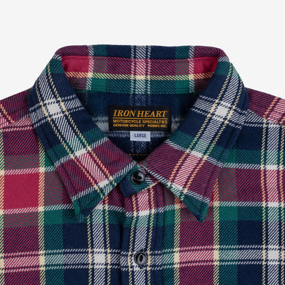 IRON HEART IHSH-342-NAV ULTRA HEAVY FLANNEL CRAZY CHECK WORK SHIRT - NAVY