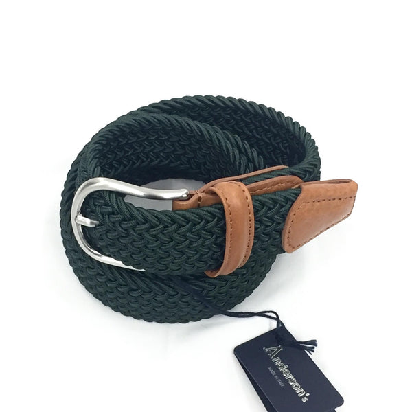 ANDERSON'S CLASSIC WOVEN ELASTIC BELT - GREEN / CAMEL
