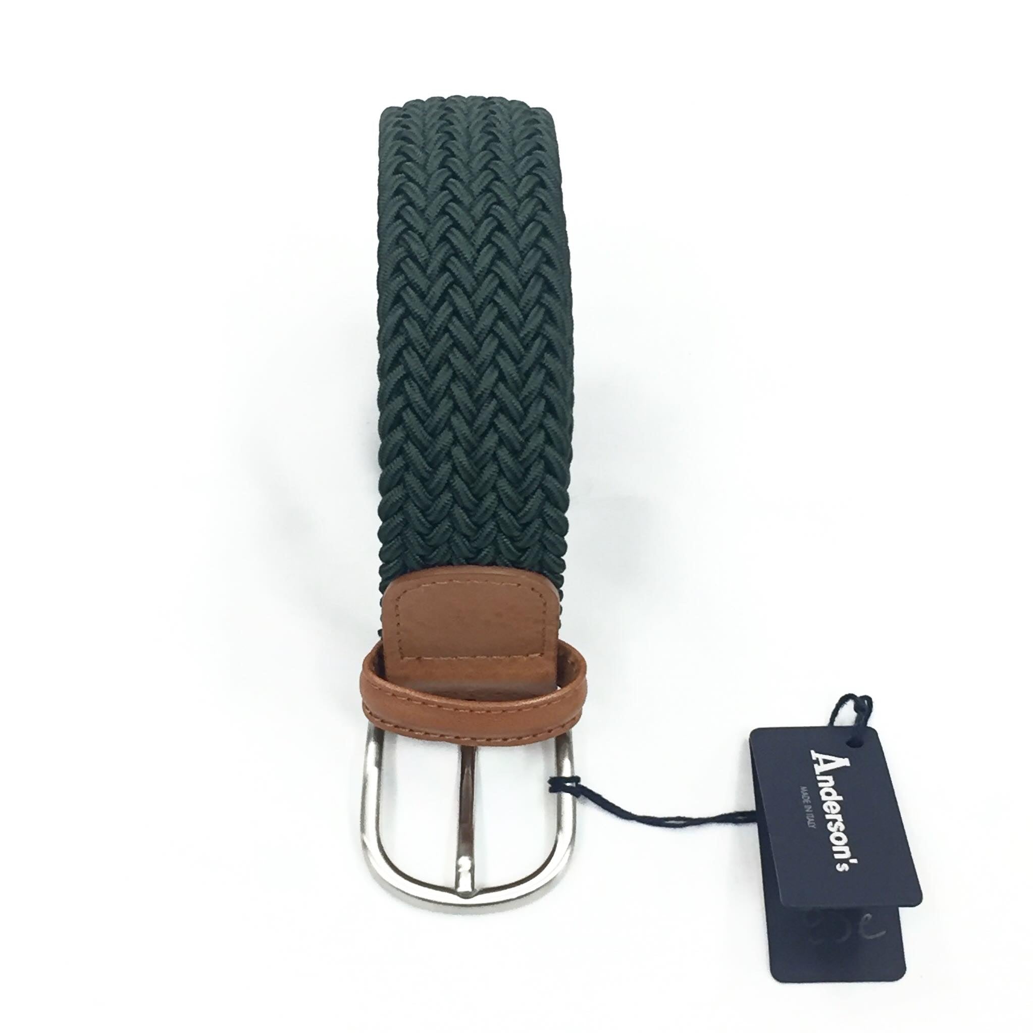ANDERSON'S CLASSIC WOVEN ELASTIC BELT - GREEN / CAMEL