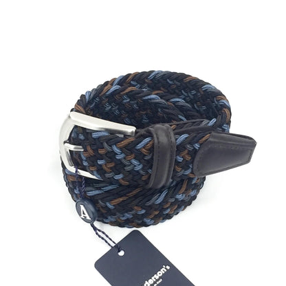 ANDERSON'S CLASSIC MULTICOLOR WOVEN ELASTIC BELT - BLUE / BROWN