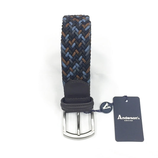 ANDERSON'S CLASSIC MULTICOLOR WOVEN ELASTIC BELT - BLUE / BROWN