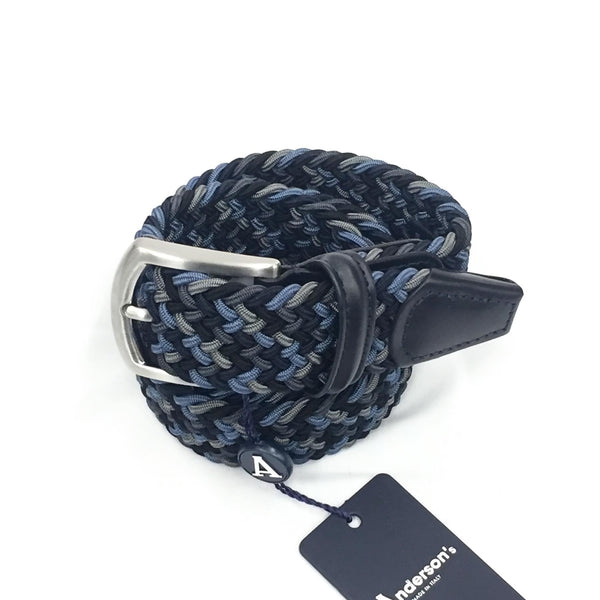 ANDERSON'S CLASSIC MULTICOLOR WOVEN ELASTIC BELT - GREY / NAVY