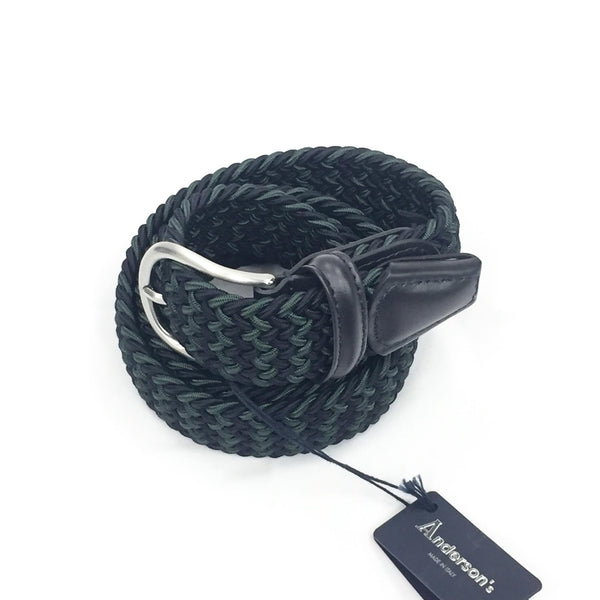 ANDERSON'S CLASSIC TWO TONE WOVEN ELASTIC BELT - GREEN / NAVY
