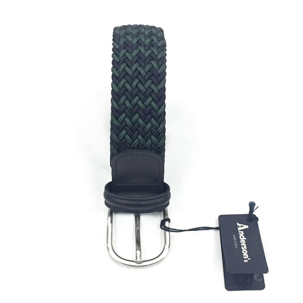 ANDERSON'S CLASSIC TWO TONE WOVEN ELASTIC BELT - GREEN / NAVY