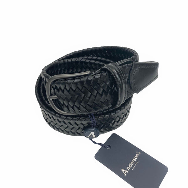 ANDERSON'S STRETCH WOVEN LEATHER BELT - BLACK