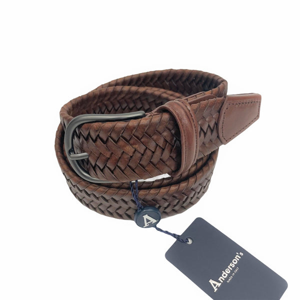 ANDERSON'S STRETCH WOVEN LEATHER BELT - TAN