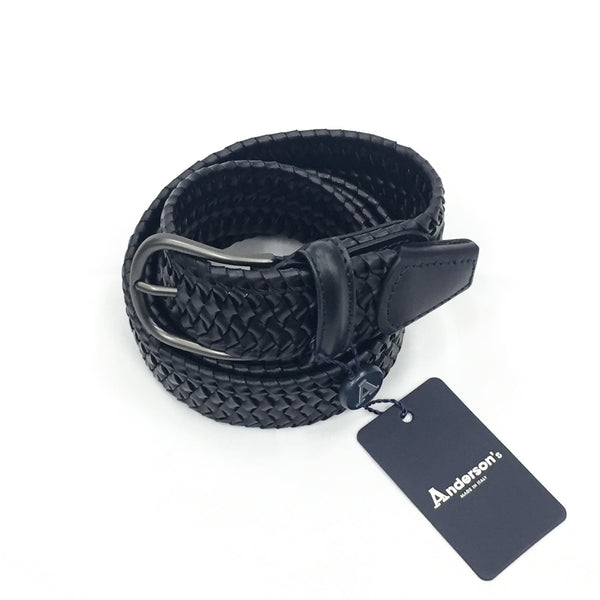 ANDERSON'S STRETCH WOVEN LEATHER BELT - NAVY