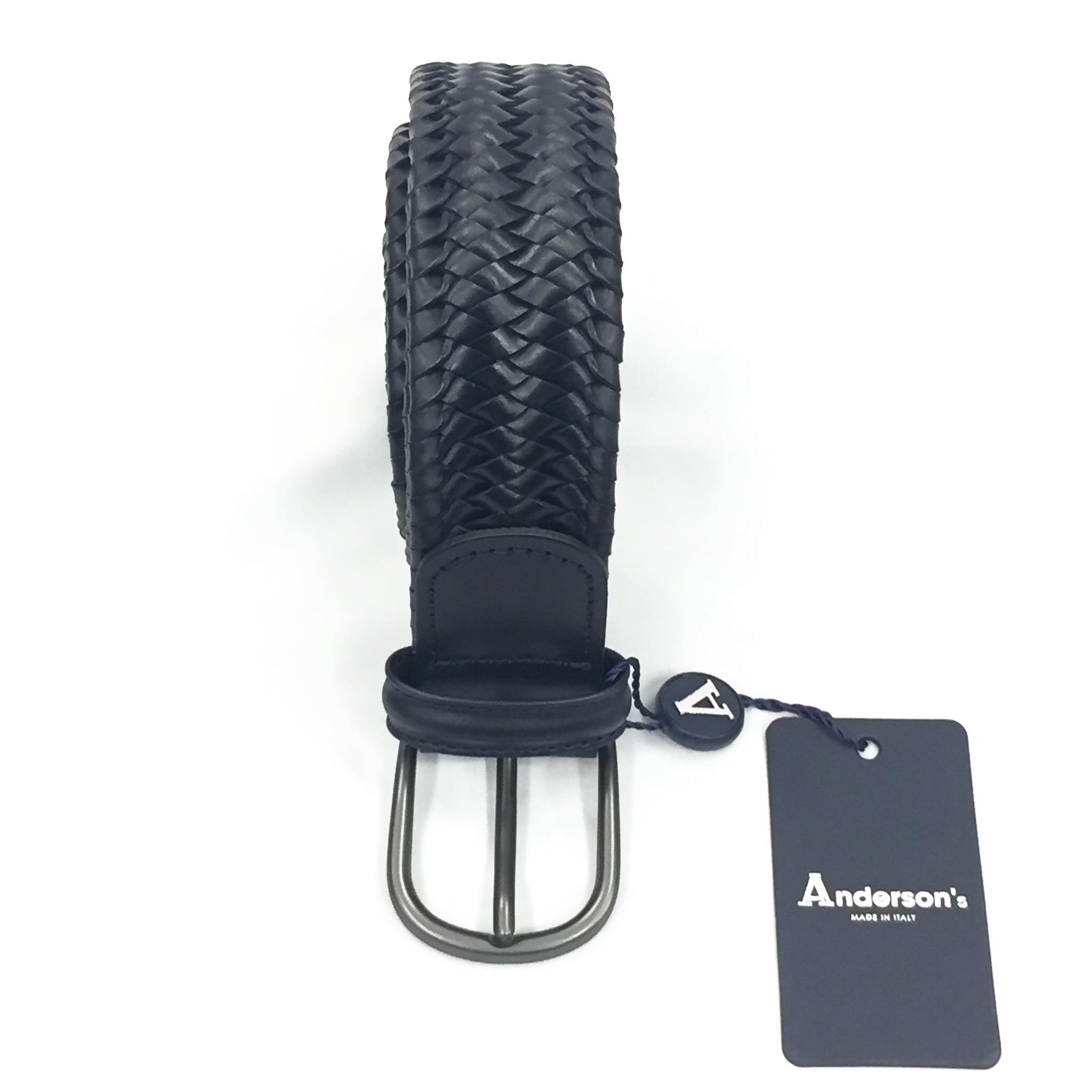 ANDERSON'S STRETCH WOVEN LEATHER BELT - NAVY