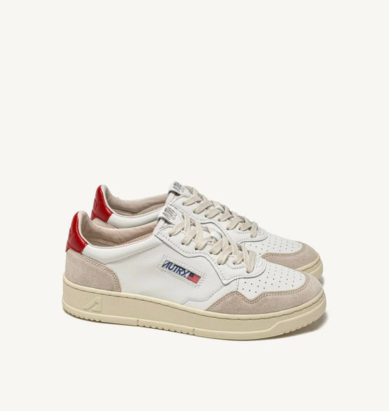 AUTRY MEDALIST LOW LEATHER SUEDE - WHITE / RED