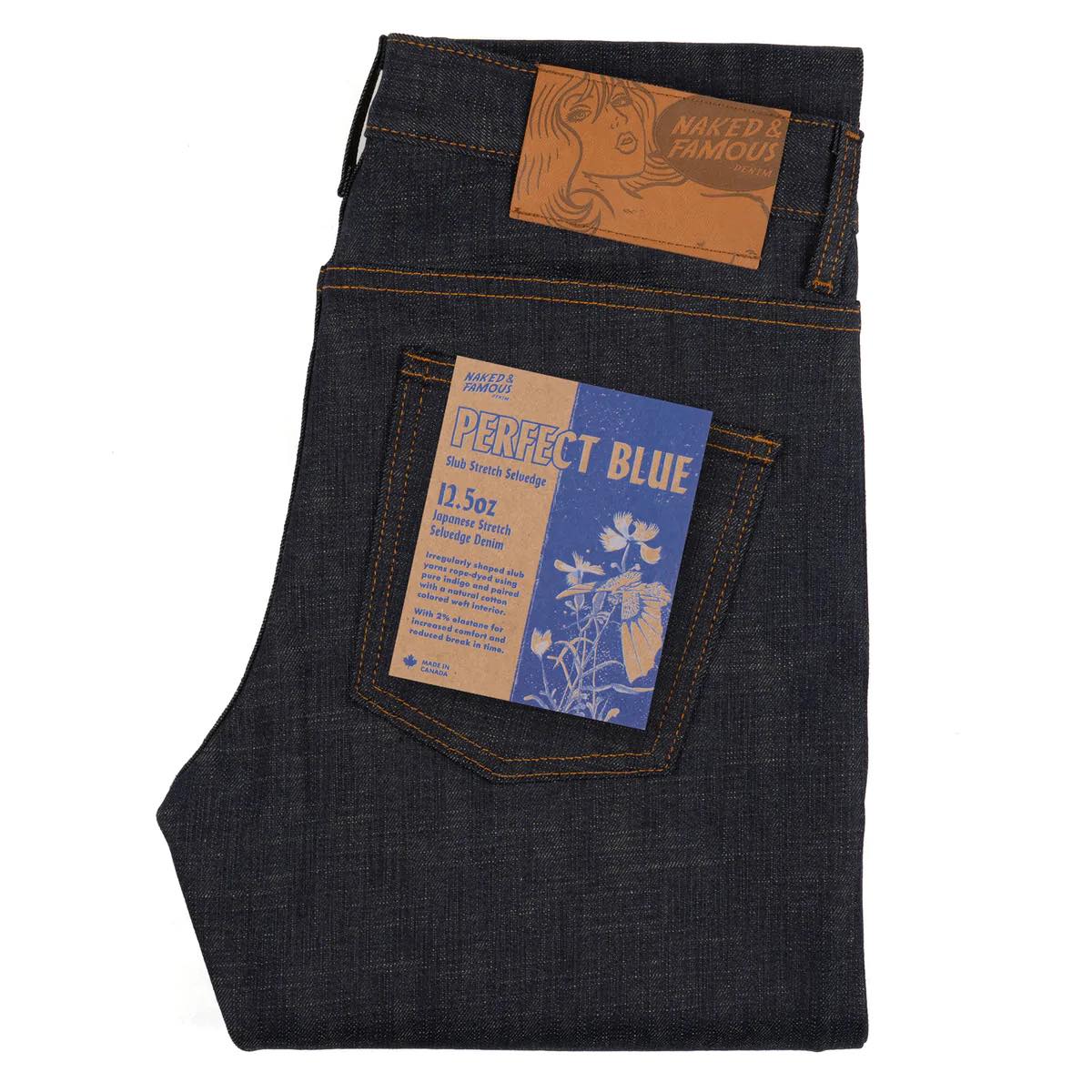 NAKED AND FAMOUS DENIM SUPER GUY - PERFECT BLUE SLUB STRETCH SELVEDGE 12.5OZ