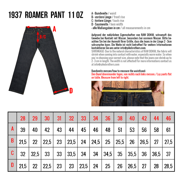 PIKE BROTHERS 1937 ROAMER PANT 11OZ METAL - RAW