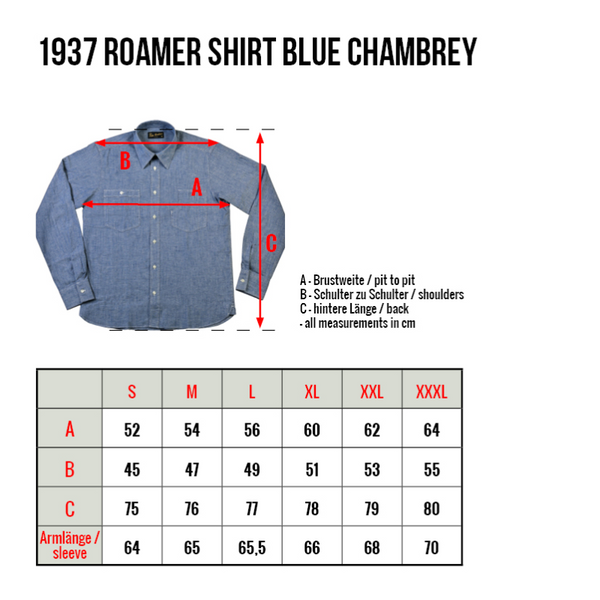 PIKE BROTHERS 1937 ROAMER SHIRT CHAMBRAY - BLUE