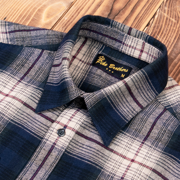 PIKE BROTHERS 1937 ROAMER SHIRT CHECK FLANNEL - BLUE BEIGE