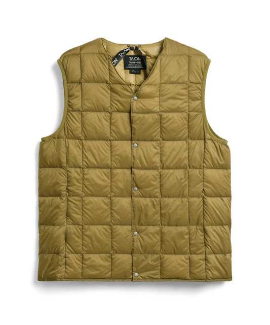 TAION V-NECK BUTTON DOWN VEST - BEIGE