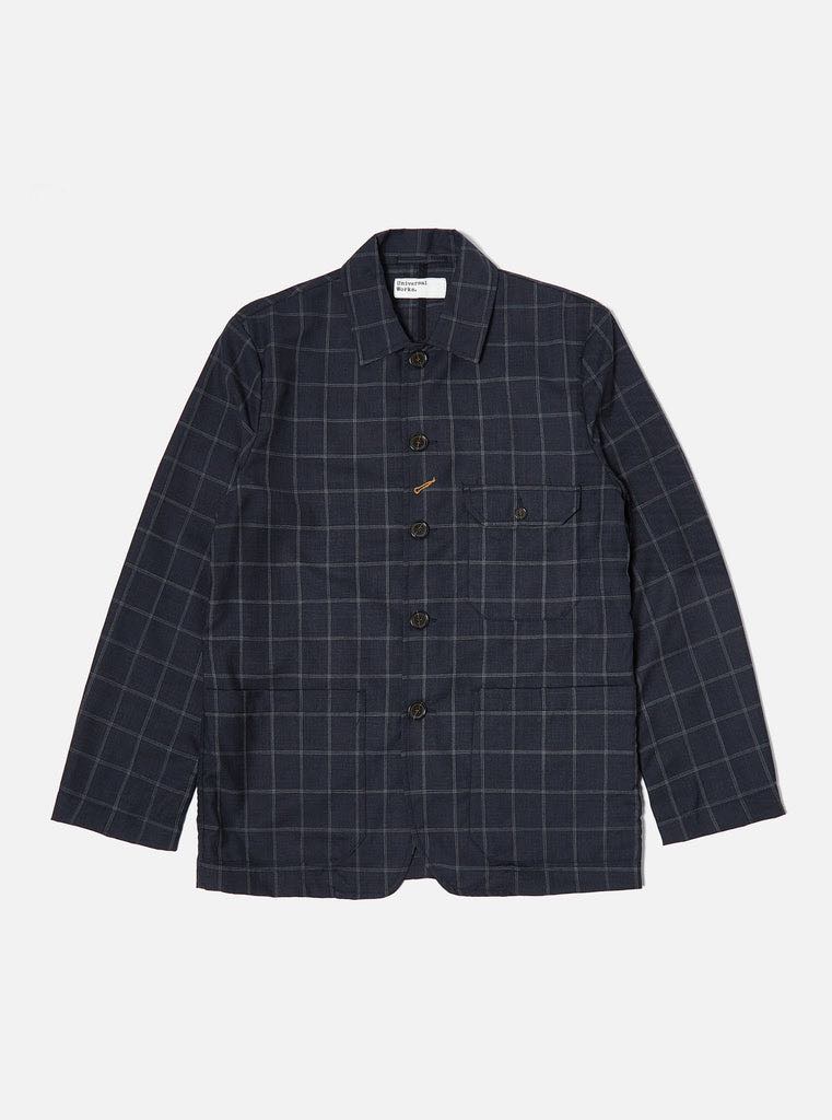 UNIVERSAL WORKS NORFOLK BAKERS JACKET FINE WOOL CHECK - NAVY