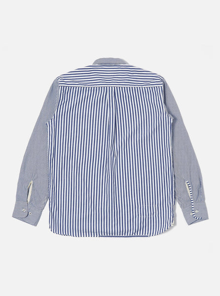 UNIVERSAL WORKS PATCHED SHIRT CLASSIC STRIPES - NAVY