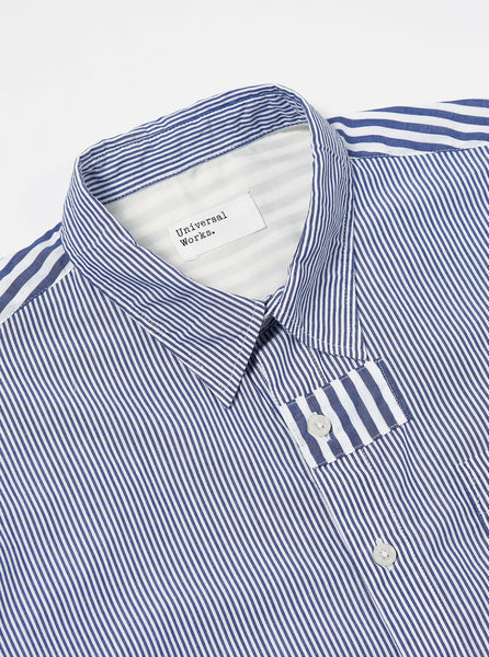 UNIVERSAL WORKS PATCHED SHIRT CLASSIC STRIPES - NAVY